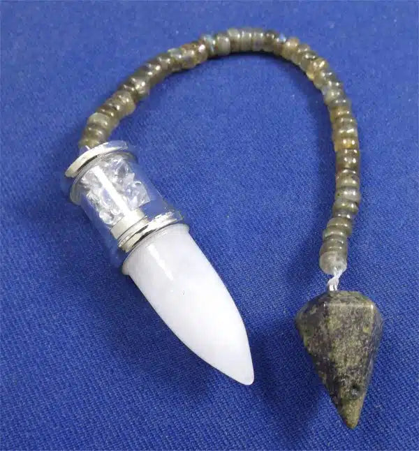 Dragons Blood Jasper – Labradorite – Clear Quartz Pendulum